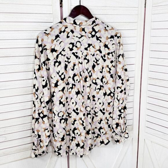 Loft Animal Print V Neck Pullover Tunic Blouse Shirt Lavender Multi Small - Picture 8 of 12